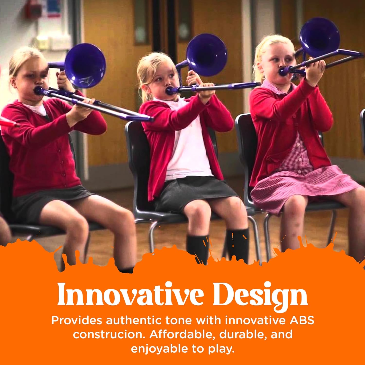 pBone Plastic Kids pBone Mini Trombone - Mouthpiece and Carrying Bag- Lightweight Versatile, Comfortable Ergonomic Grip- Eb Authentic Sound for Student & Beginner- Durable ABS Construction- Blue