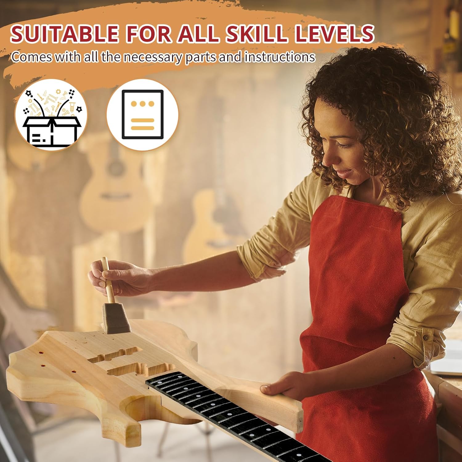 Ktaxon DIY Electric Bass Guitar with Mahogany Body, Ebony Fingerboard and Maple Neck, All Components Included Build Your Own Electric Guitar(FLAME)