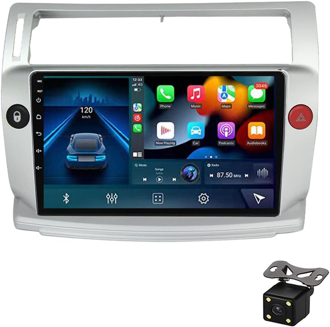 Double Din Car Stereo with Bluetooth and Backup Camera 9 Inch Touchscreen Car Radio FM Receiver for Citroen C4 2004-2014 Support Carplay/DSP/SWC/USB,M400s 4g+64g