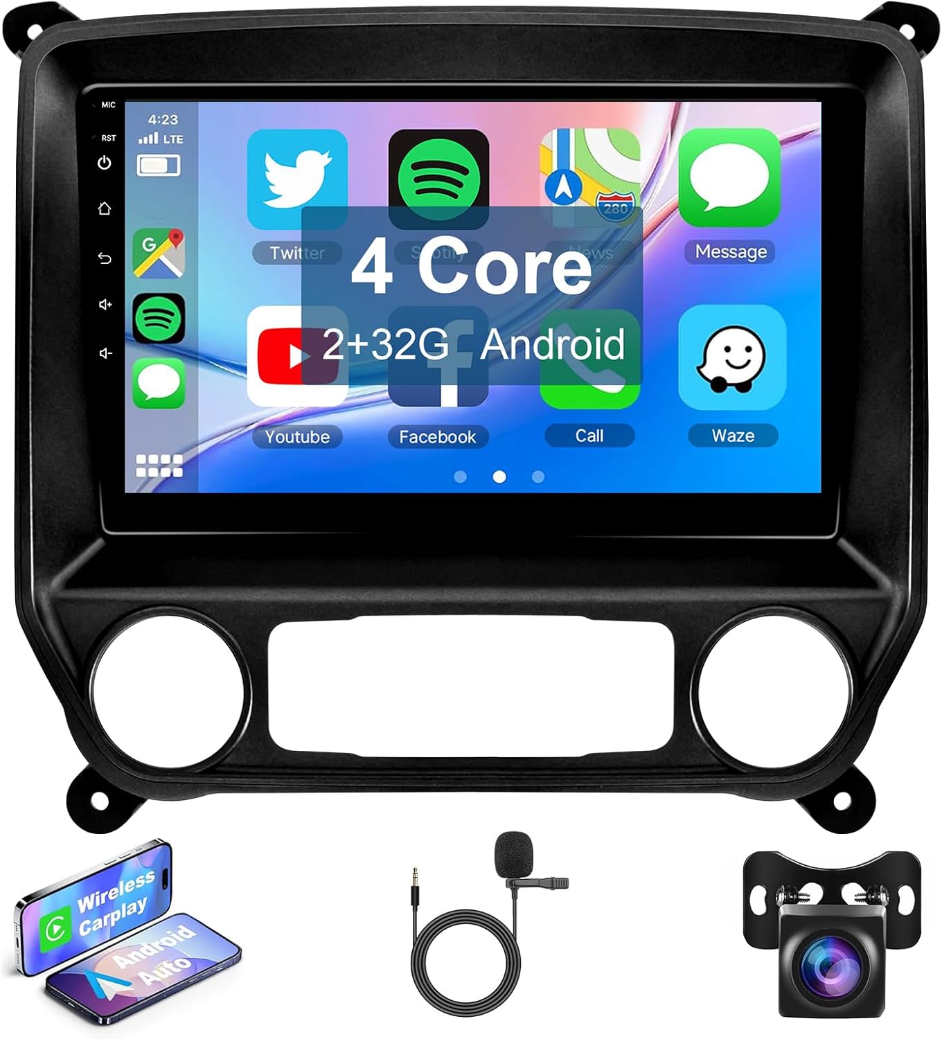 Leadfan Car Radio for Chevy Silverado & GMC Sierra 2014-2018 Stereo Replacement with Wireless Carplay Android Auto, 10.1'' Touchscreen with Bluetooth, WiFi, GPS, SWC, MirrorLink, MIC, Backup Camera