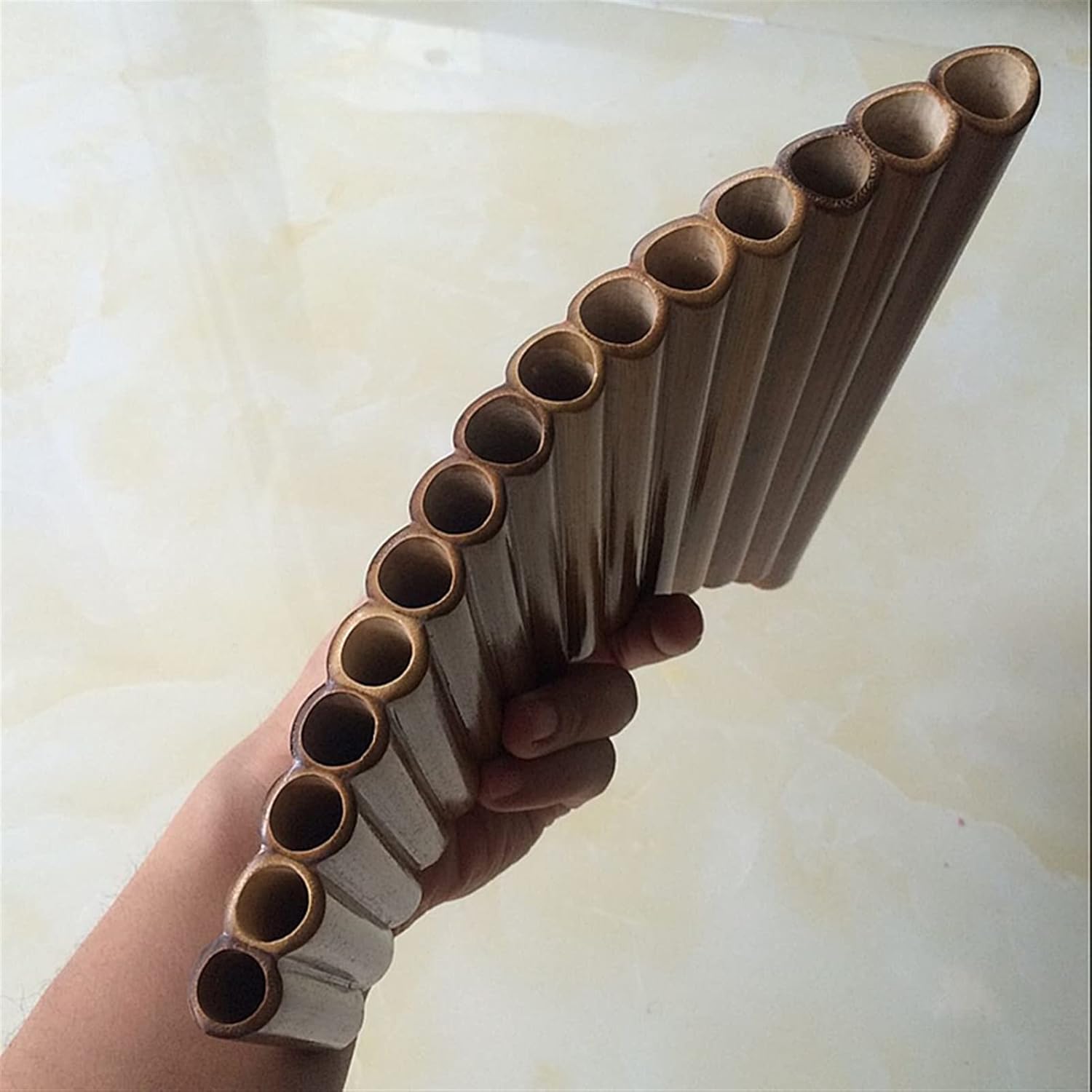 KESHUO Handmade Bamboo Panflute 15 Pipes Right/Left Hand Woodwind Instrument G Key Instruments Panpipes (Color : Left Hand)
