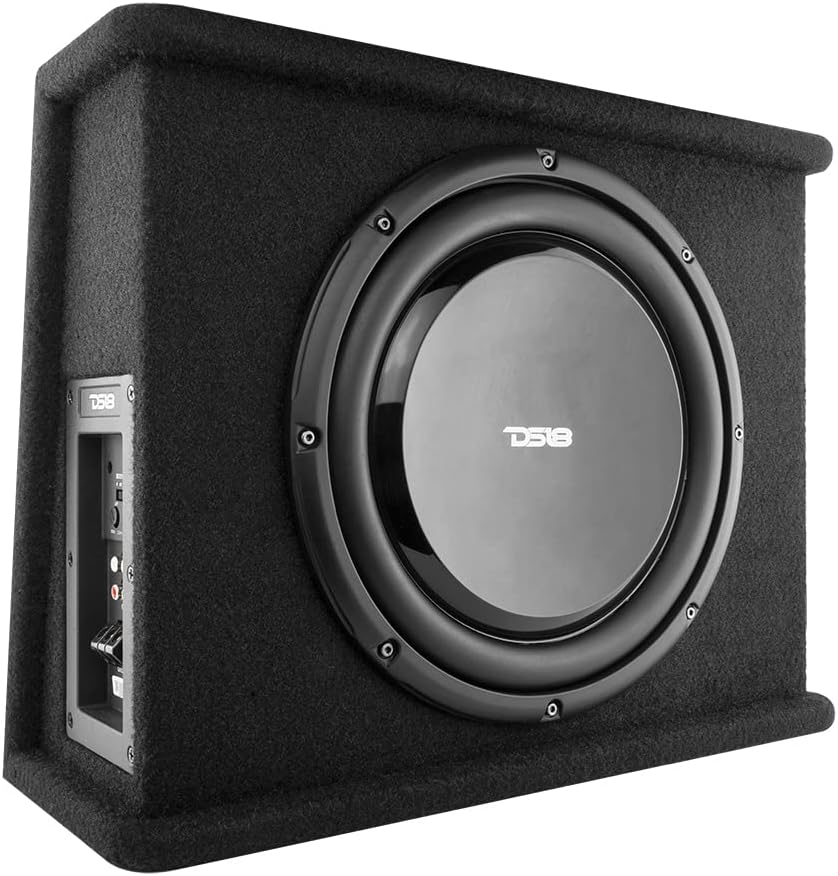 DS18 SB12A 12 Inches Shallow Subwoofer Enclosure with Built in Amplifier – Car Audio All in One Amplifier and Subwoofer Bass Package 700 Watts Power – Great Stealth Car Subwoofer in Box with Amp