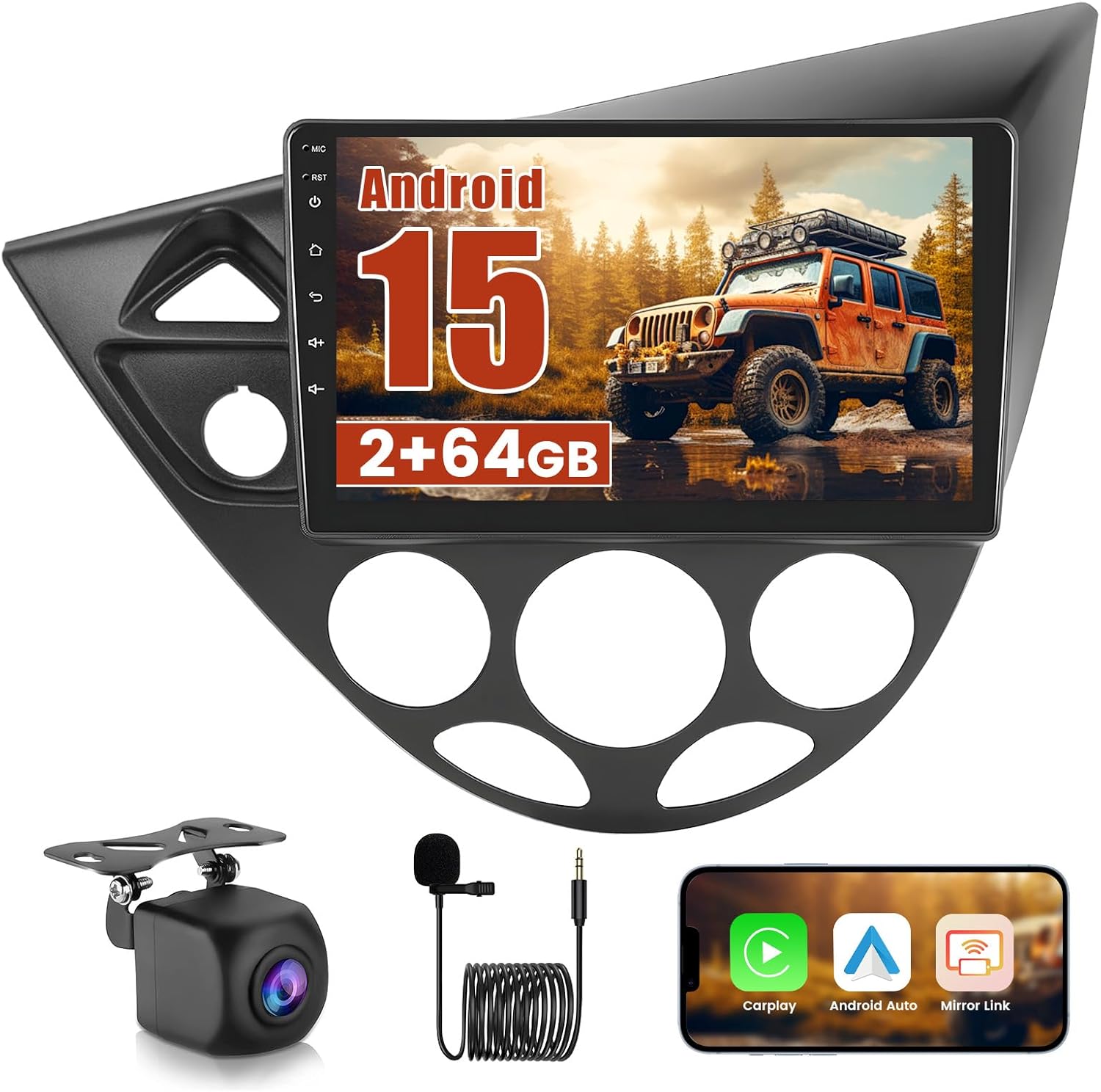 2+64GB Car Stereo for Ford Fiesta 1995-2001 / Focus 1998-2006 CarPlay Android Auto, 9