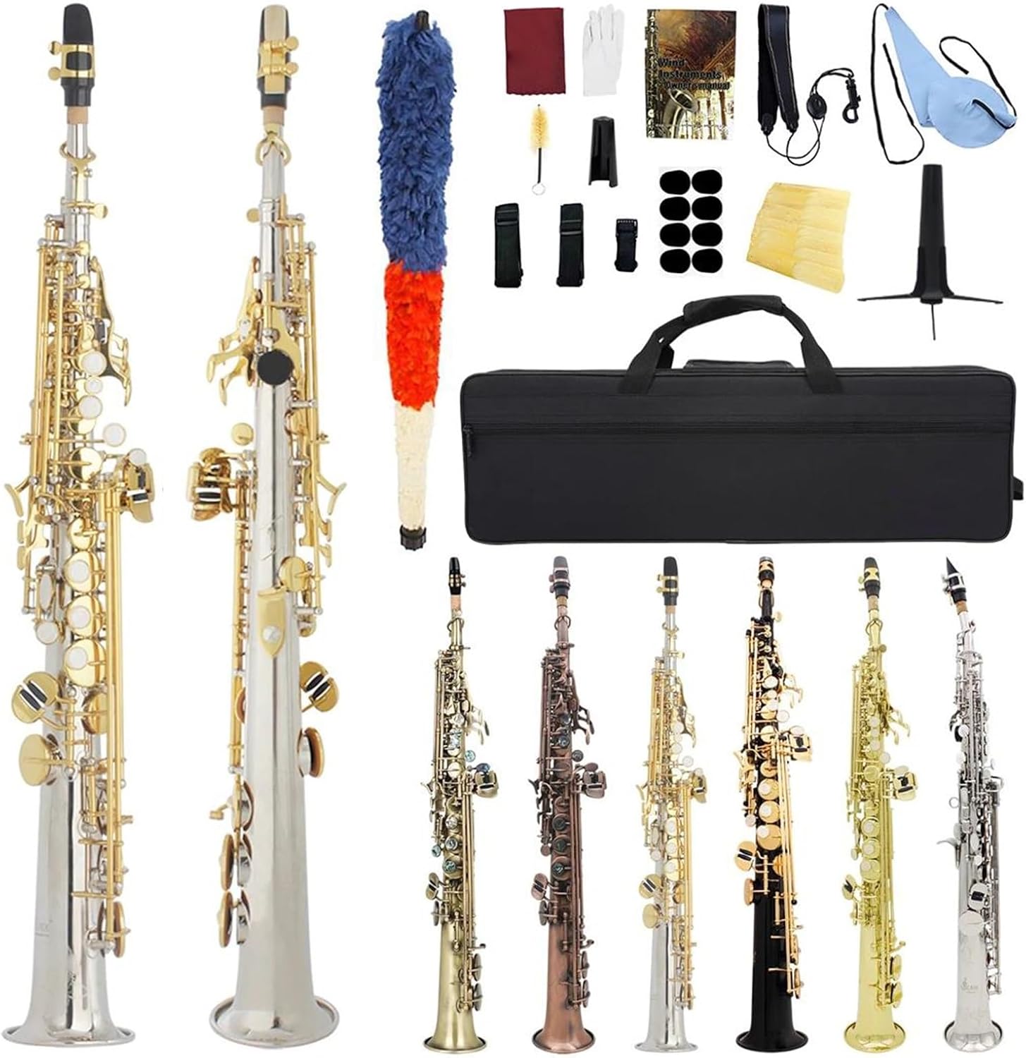 Professional Saxophone Soprano Saxophone Straight Tube B Flat Key Woodwind Instrument(5)