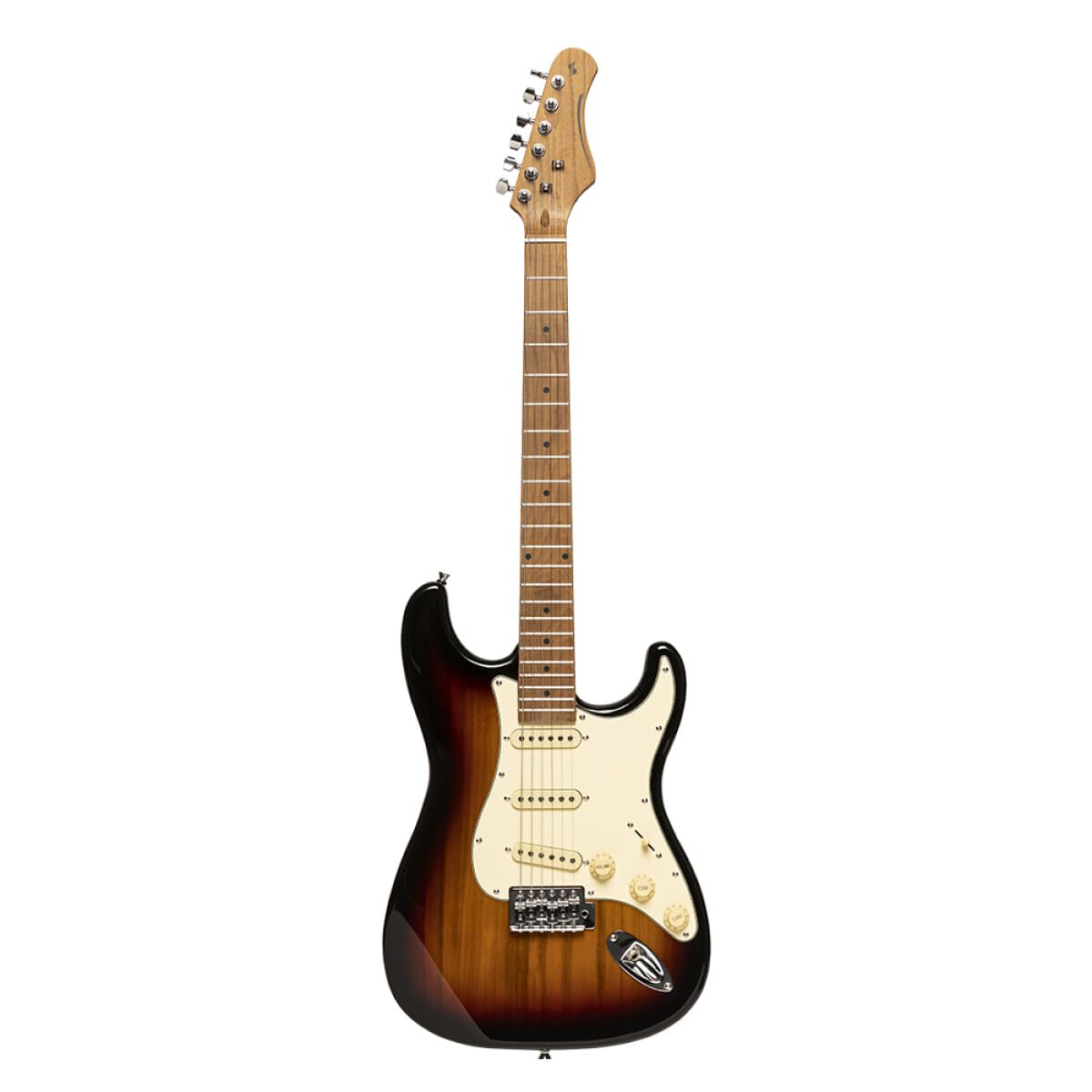 Stagg SES-55 SNB Series 55 Electric Guitar with Solid Paulownia Body l Tempered Maple Neck l 22 Fret Maple Fingerboard l Aged White 3-Ply Pickguard l Brilliant Sunburst Finish