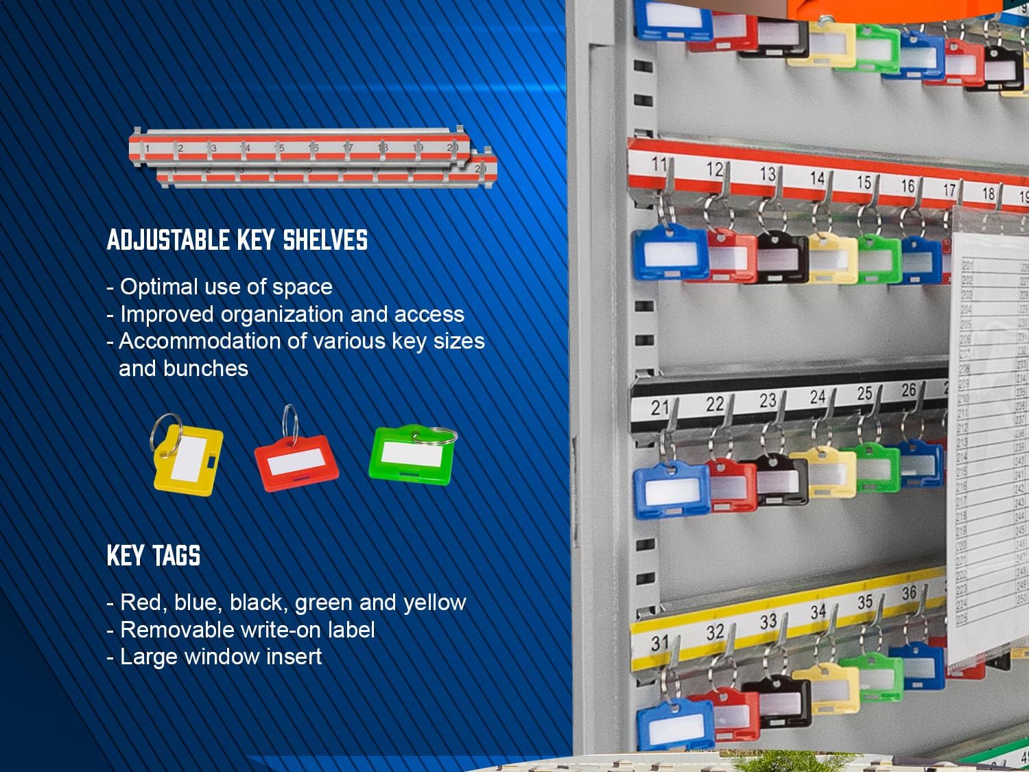 Barska 400 Position Key Cabinet with Adjustable Numbered Hooks – Wall Mount Steel Key Organizer Safe with Index Log, Key Tags & Lockable Door for Office or Business Use