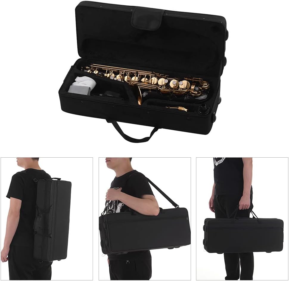 Eb Alto Saxophone Sax Brass Lacquered Gold 82Z Key Type Woodwind Instrument with Padded Carry Case Gloves Cleaning Cloth Brush Sax Straps Reeds