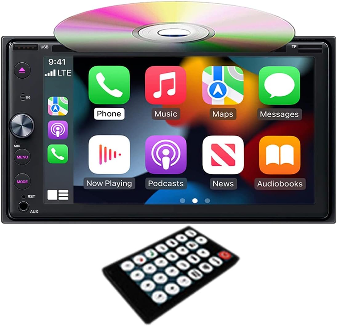 6.2 inch Double Din Carplay, Android Auto Car Stereo HD Touchscreen Bluetooth Multimedia DVD CD Radio Player, Car Play Mirror Link Car Audio Receiver RDS AM FM USB SD AUX