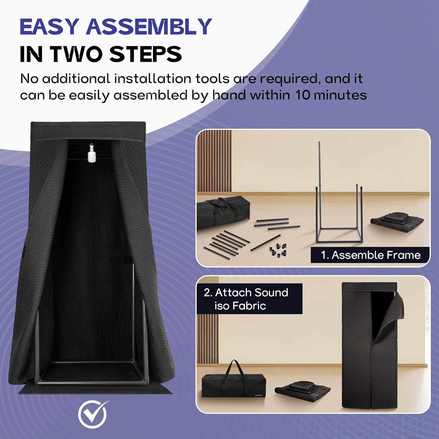 Starfavor Portable Vocal Booth - Sound Booth for Recording Echo-Free Vocals, Double-layer 360 Reverb Stand-In Isolation Shield, Pro-Sound Blankets, Portable Recording Studio with Travel Bag