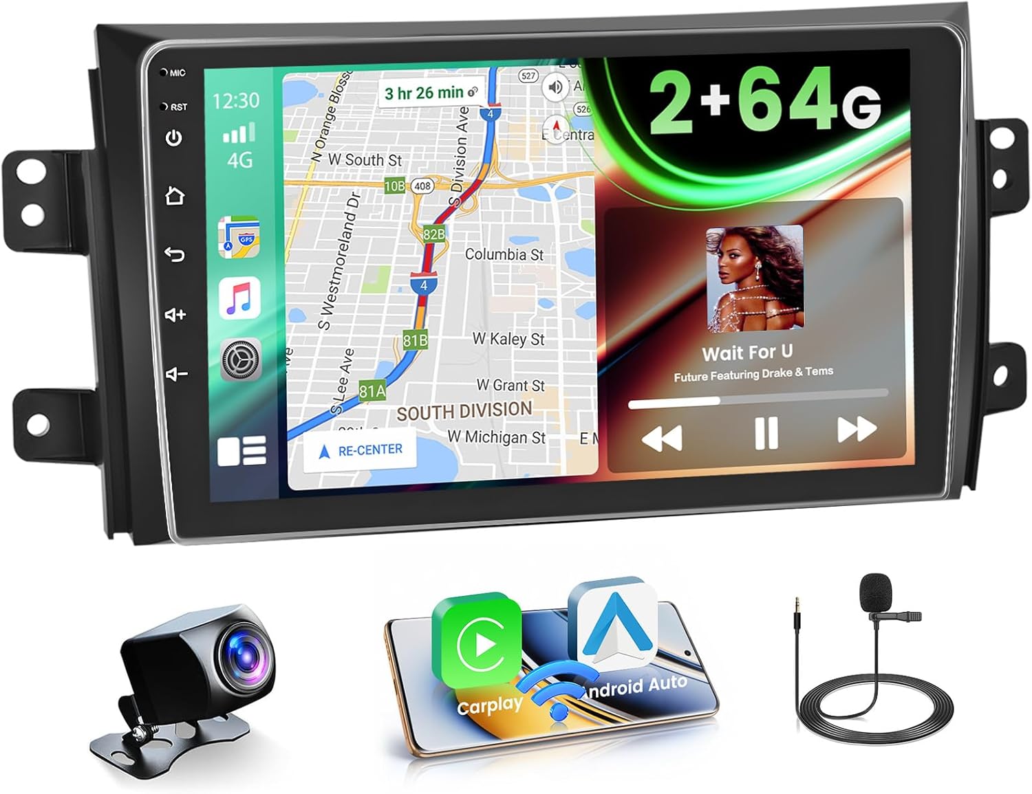 2+64GB Android 15 Car Stereo for Suzuki SX4 2006-2013 Wireless Carplay Android Auto, 9'' Touch Screen Car Radio with GPS Navi, WiFi, Bluetooth Audio Receiver, SWC, FM RDS Tuner, Backup Camera