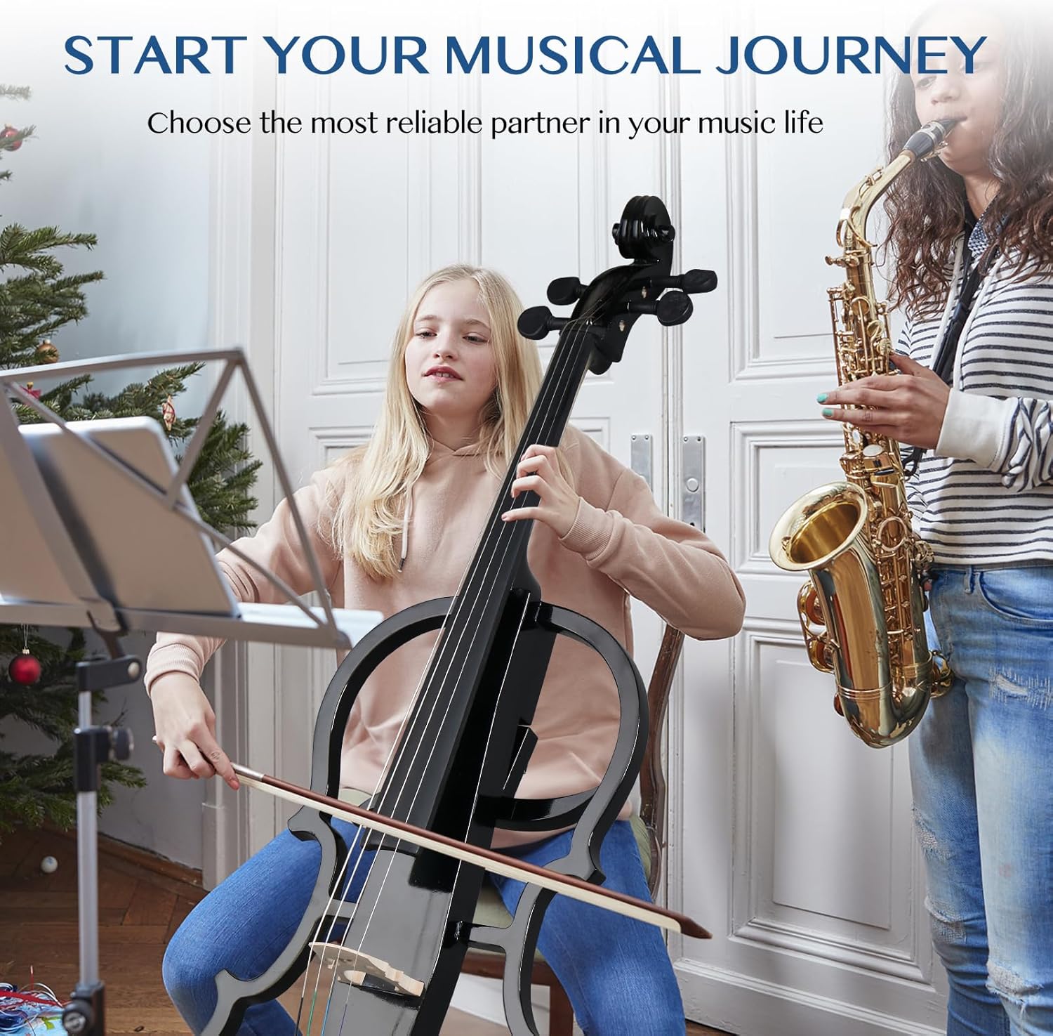 Ktaxon 4/4 Full Size Electric Cello with Classic Scroll, Premium Fingerboard & Unmatched Pickup,Includes 7mm Padding Bag, Bow, Rosin & Headphones, Electric Cello for Beginners Adults (Black)