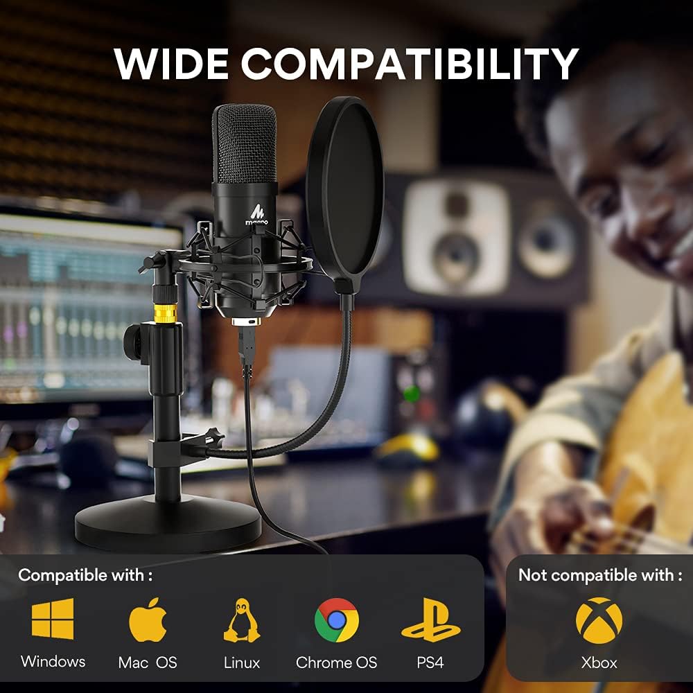 MAONO USB Microphone Kit 192KHZ/24BIT Professional Condenser Computer PC Mic Podcast Streaming Cardioid Mic Plug & Play for Computer, Podcast, Recording, Gaming, Streaming, Zoom Meeting, Instruments,