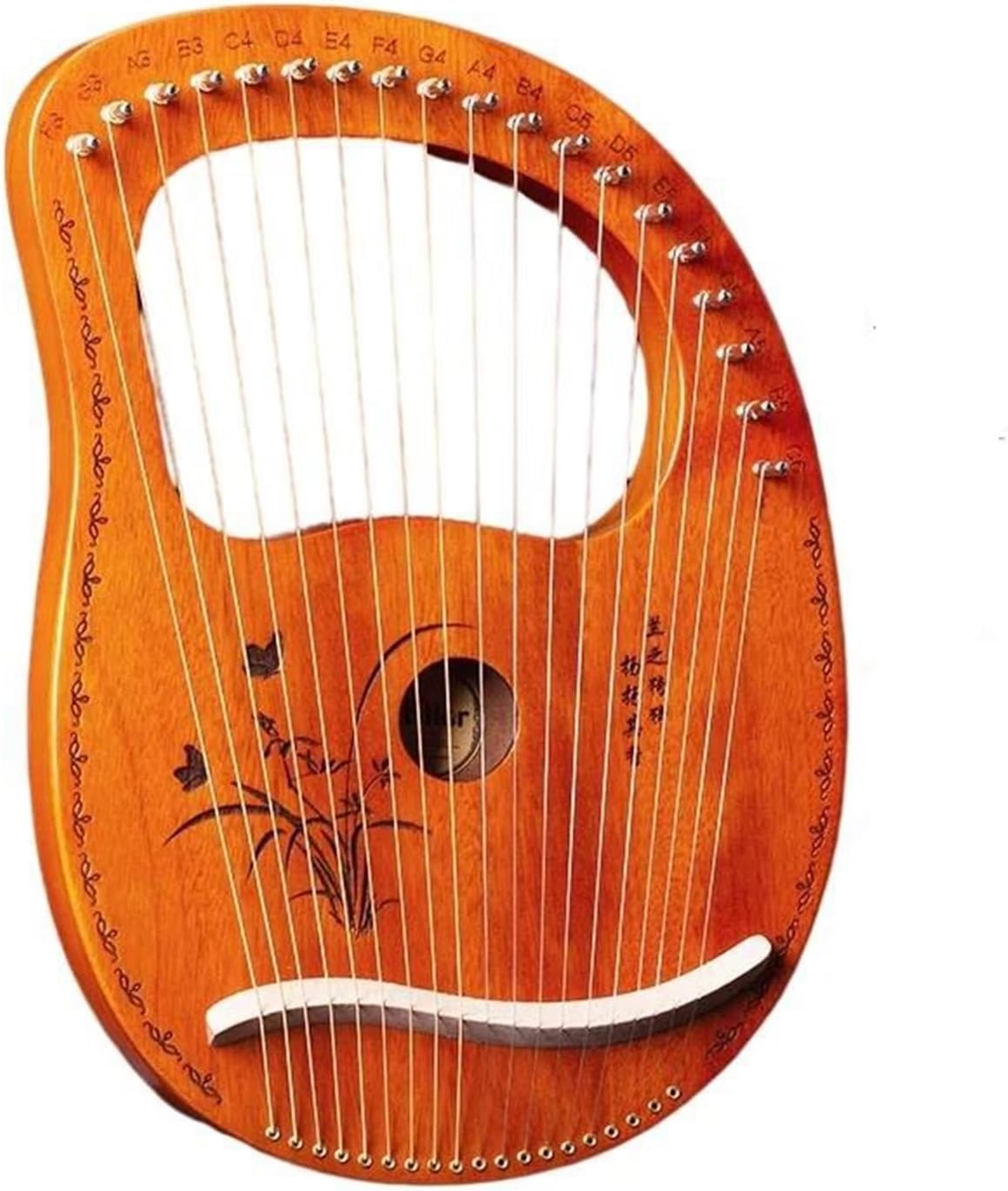 Lyre Harp Set Wooden Mahogany 19 Strings Harp Musical Instrument For Classical Music Lovers Beginner Easy To Learn(Orchid flower A)