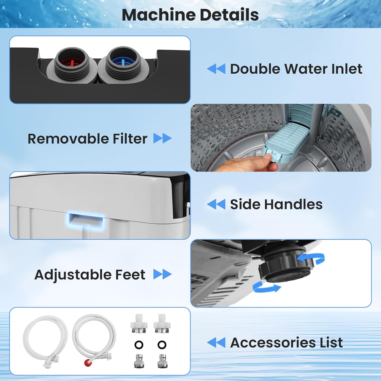 Nictemaw Portable Washing Machine 20Lbs, 2.8Cu.ft Full Automatic Portable Washer with 4 Water Levels 4 Wash Programs 3 Water Temp & Drain Pump, Compact Laundry Washer for Home, RV, Dorm