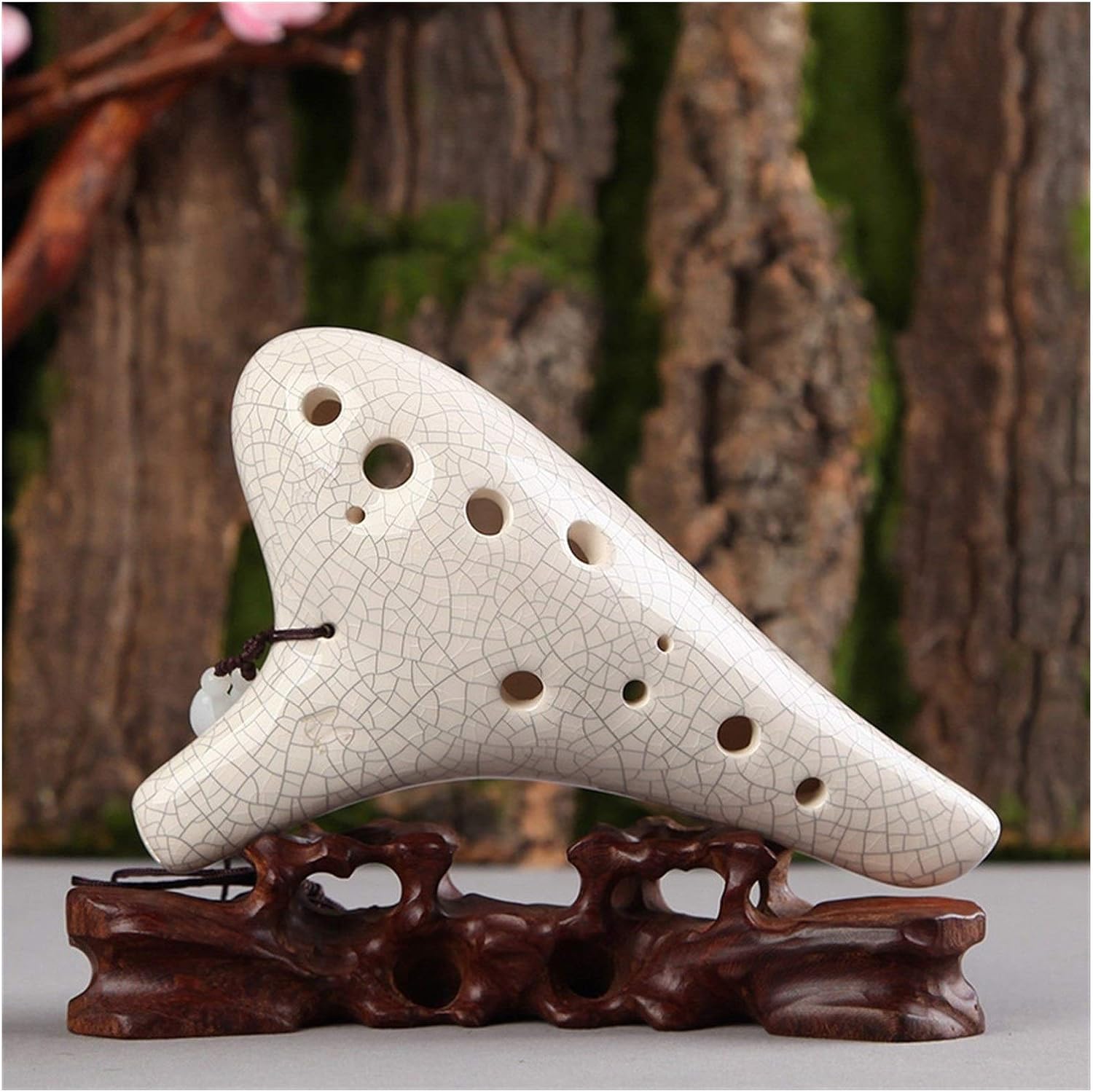 Ocarina Classical Blue 12 Holes Ocarina Alto C Music Instrument Bright Glaze Pottery Woodwind Instrument, White