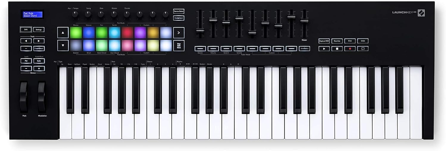 Novation Launchkey 49 [MK3] MIDI Keyboard Controller - Seamless Ableton Live Integration. Chord Mode, Scale Mode, and Arpeggiator — All the software you need for Music Production
