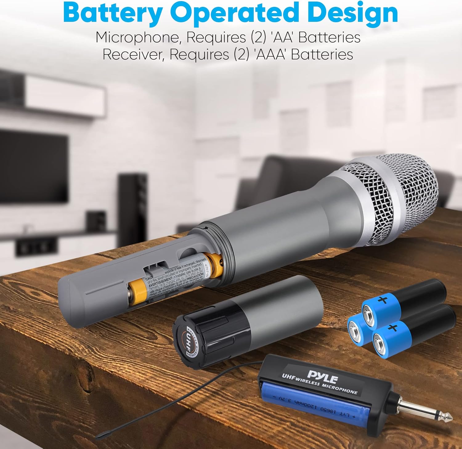 Pyle Dual UHF Wireless Microphone System - Professional Handheld Dynamic Cordless Mics with Receiver Kit - Battery Powered, Unidirectional, Clear Vocals w/ 165ft+ Range - for PA, Karaoke, DJ, Party