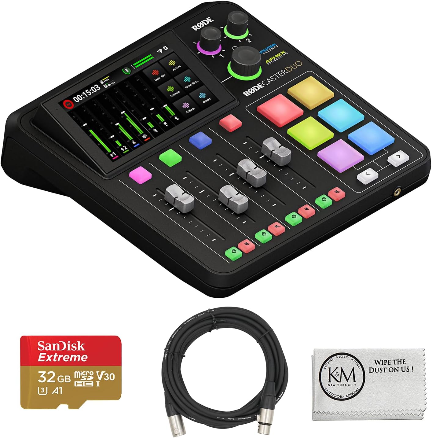 RODECaster Duo Integrated Audio Production Studio with 20' XLR Cable and 32GB Micro-SD Card (3 Items)