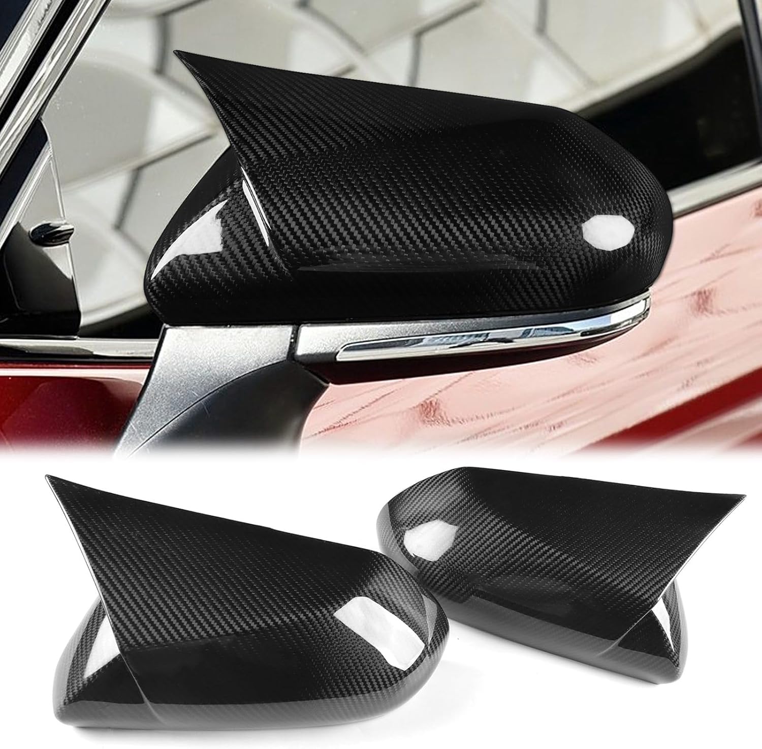 Real Carbon Fiber Car Exterior Door Side Rearview Mirror Cover Caps Trim Compatible with 2018-2024 Toyota Camry