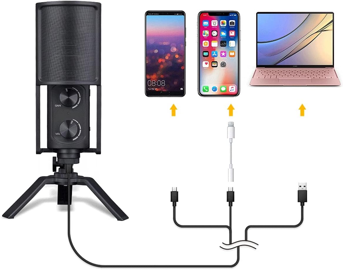 USB Condenser Microphone, Professional Zero-Latency Monitoring Microphones with Filter & Stand Gaming