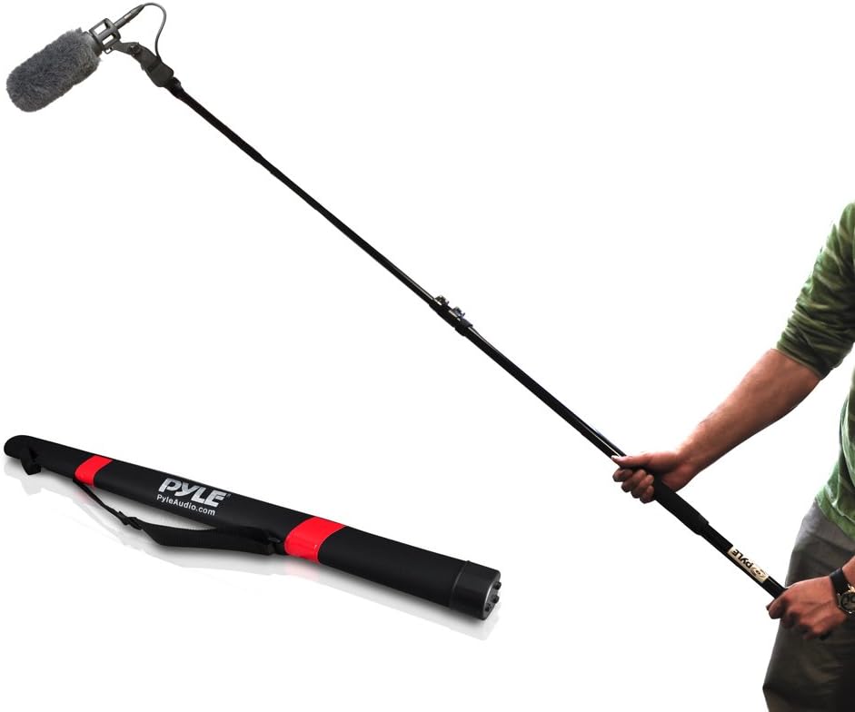 Pyle Microphone Boom Pole - Extending Mic Boom Fish Pole for Shotgun Mics with Adjustable Length - 11.5’ ft. (PMKSB12),Black