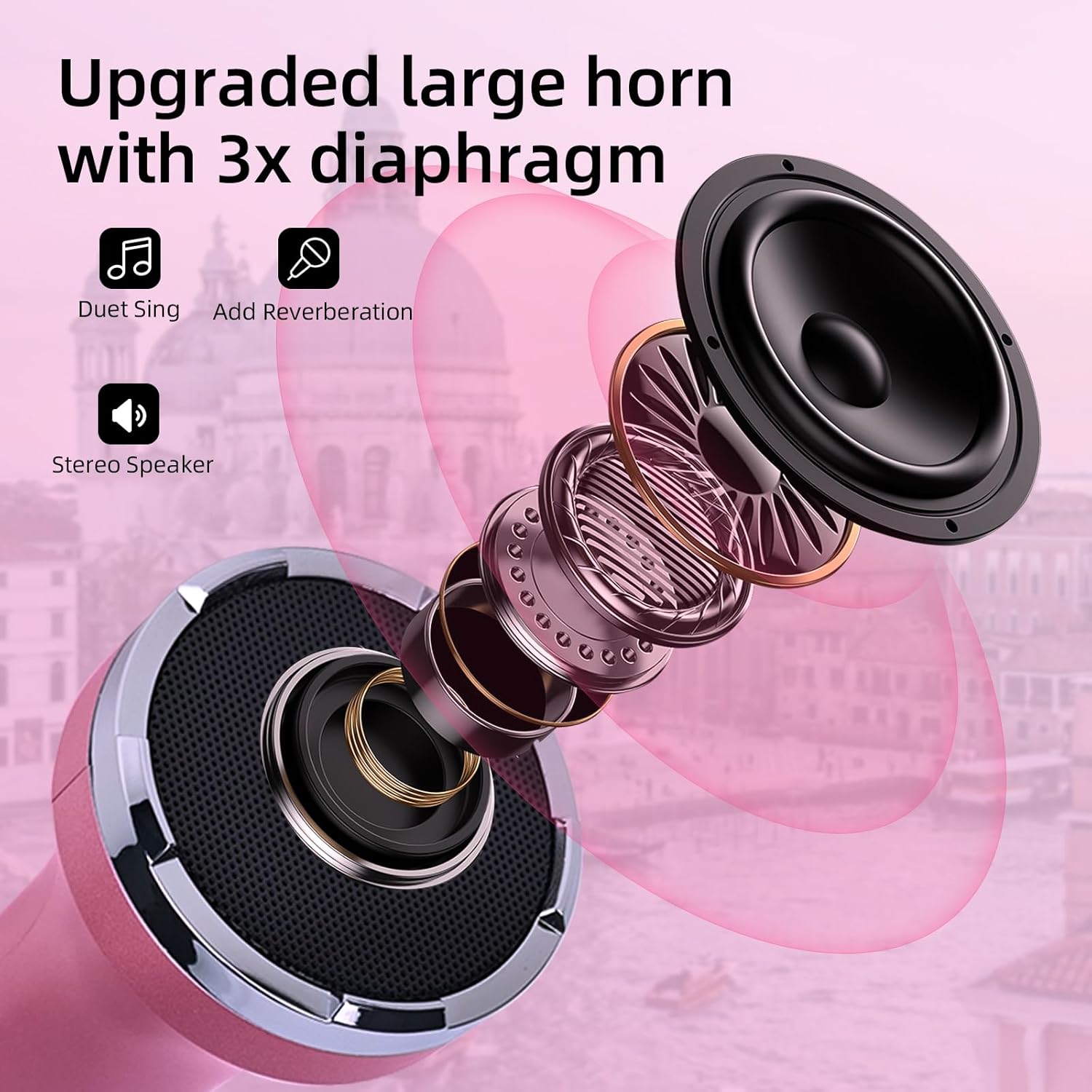 YF79 Wireless Bluetooth Microphone with 20W High Power, DSP Chip for Clear Sound, Dual Mic Connectivity for Duet Singing, One-Click Vocal Reduction for Karaoke, Portable Design with Loud Volume(Pink)