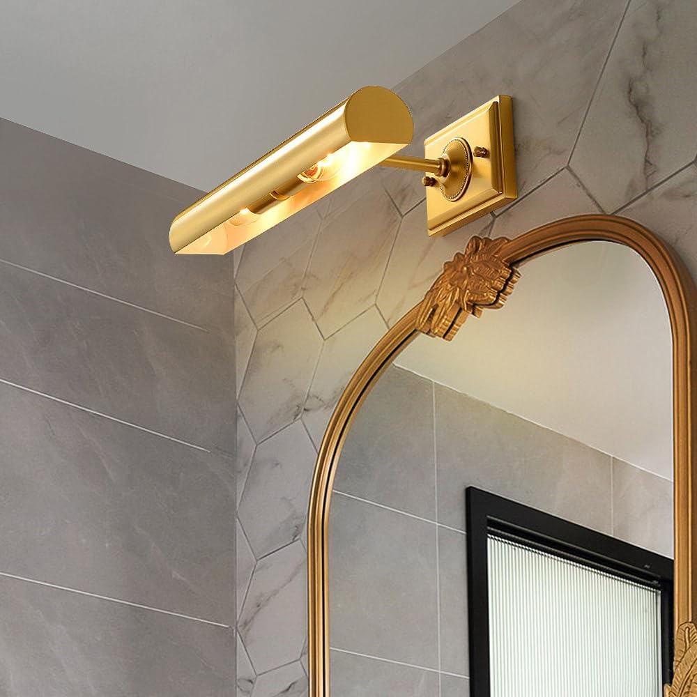 2-Light Picture Lights for Wall, Brushed Gold Bathroom Vanity Light Fixture, Brass Wall Mount Lamp, Indoor Vintage Vanity Lamp Art Lights for Painting Bathroom Cabinets Mural Lighting