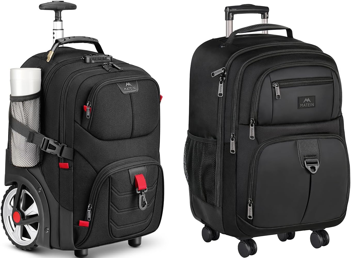 MATEIN Rolling Bag with Wheels, 17 Inch Extra Large Laptop Roller Bag for Adults with Anti Theft Lock & USB Charging Port, Rolling Backpack with 4 Wheels, Roller Travel Laptop Backpack for Women Men