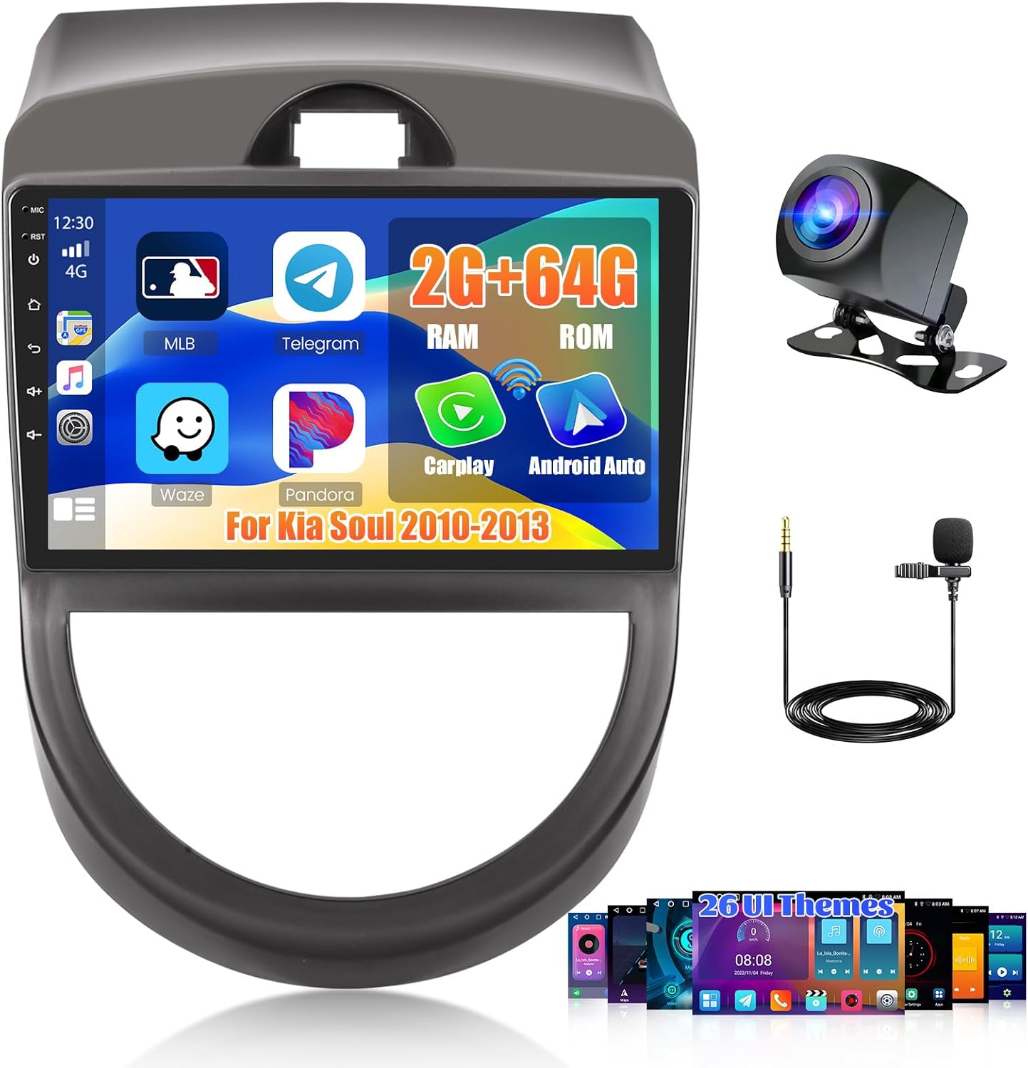 2+64G Radio for Kia Soul 2010-2013 Android 15 Car Stereo 9'' Touch Screen CarPlay Android Auto, AHD Backup Camera, Bluetooth, GPS, WiFi, DSP