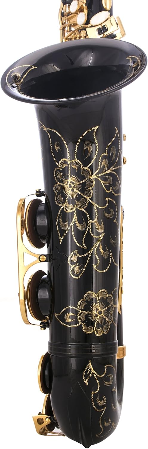 Glory Black/Gold B Flat Tenor Saxophone with Case,10pc Reeds,Mouth Piece,Screw Driver,Nipper. A pair of gloves, Soft Cleaning Cloth
