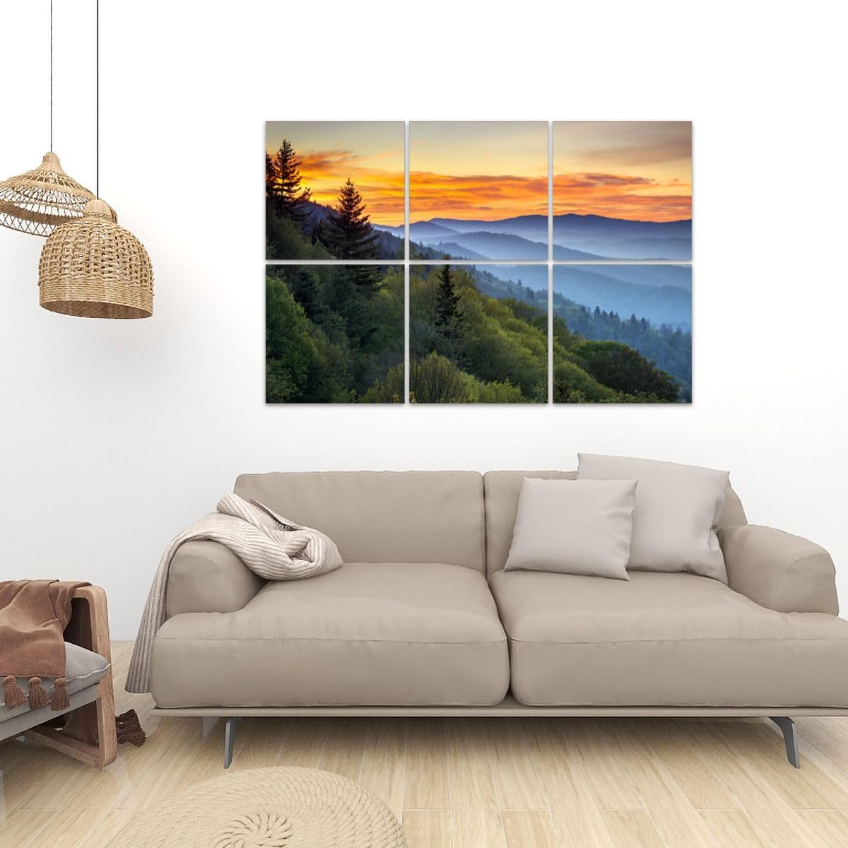 6 Pack Art Acoustic Panels, 48x72 Inch Great Smoky Mountains National Park Scenic Sunrise Landscape At Soundproof Wall Panels, Decorative Sound Absorbing Panels For Home & Office