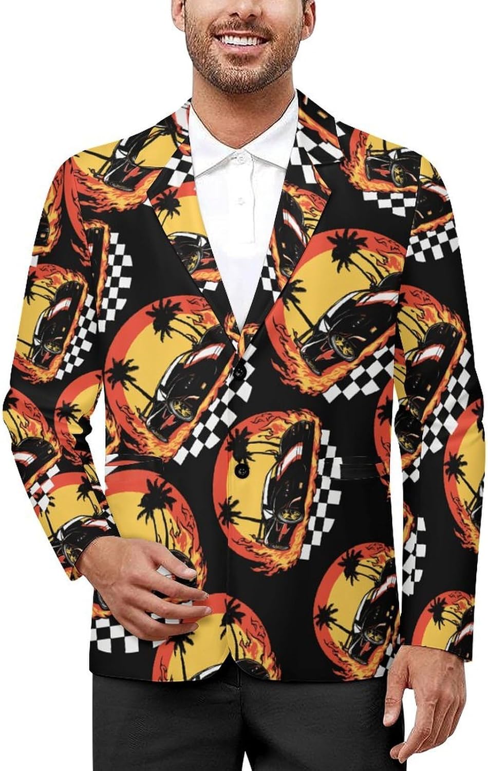 Us Muscle-Car Racing Men's Suits Business Formal Suit Dress Print Jackets Casual Wedding Party Coat
