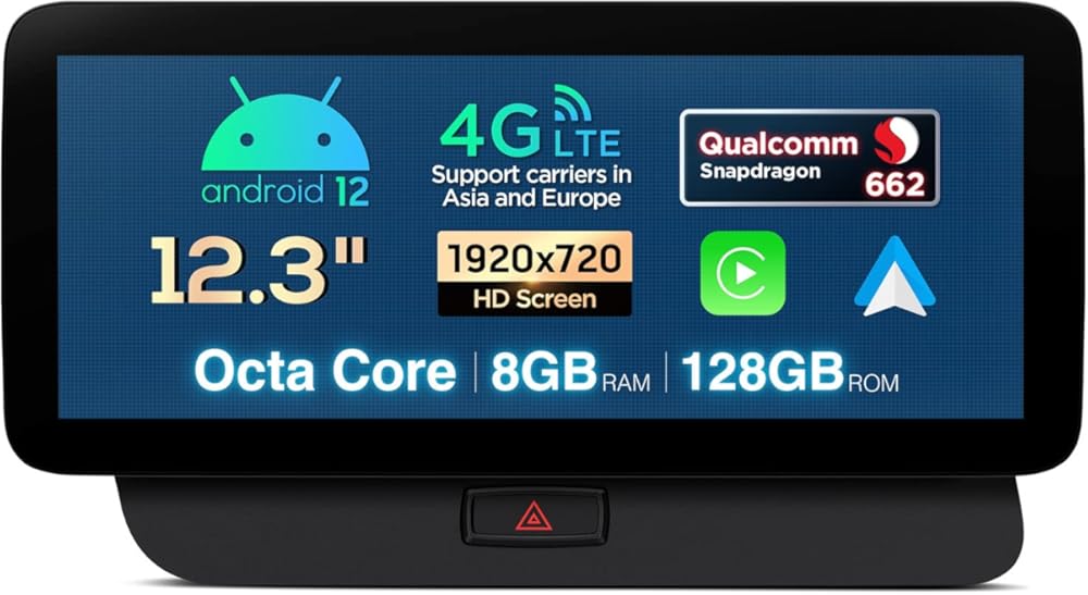 XTRONS 12.3 Inch IPS Car Touch Screen for Audi Q5 Concert/Symphony Radio System, Android 12 Car Stereo Radio GPS Navigation - Qualcomm Octa Core, 8GB+128GB, Car Play, Android Auto, 5GHz WiFi