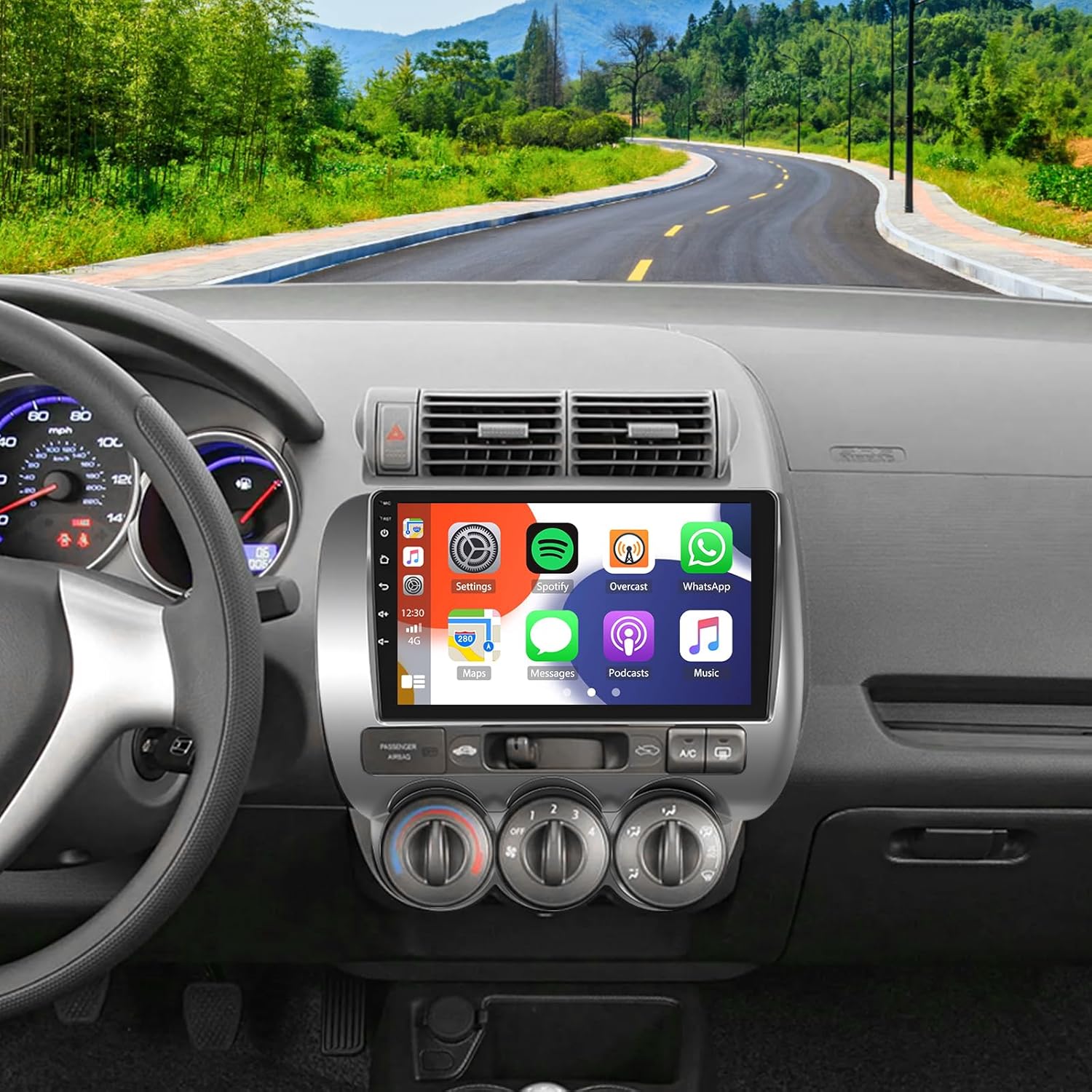 Android 15 Car Stereo Radio Upgrade for Honda Fit Jazz 2004-2010 with Wireless Carplay Android Auto 2+64G Head Unit HD Touchscreen Car Radio with Bluetooth GPS WiFi SWC FM RDS AHD Backup Camera