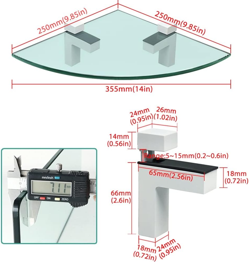 Corner Shower Caddy Bathroom Glass Corner Shelf, Shower Shelf, Wall Mount Storage 7MM Tempered Glass Shelf Bracket, Bathroom Accessory Shower Organizer (Color : Blakc)