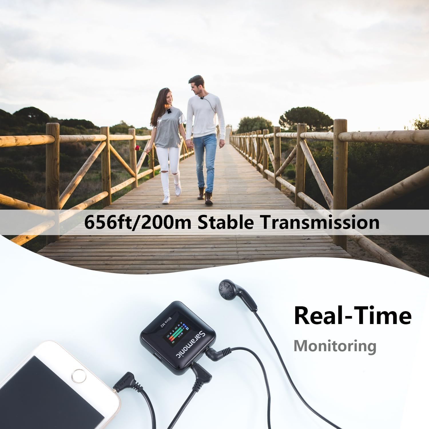 Saramonic Blink M2 Wireless Lavalier Microphone for Cameras, Onboard Recording, 656FT Range, 12H Battery Life, Noise Cancellation Compact Clip Lapel Mic for Video Recording Interview Live Streaming