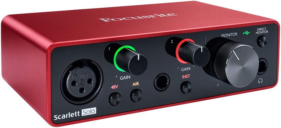 Focusrite Scarlett Solo 3rd Gen USB Audio Interface Bundle with 25-Feet XLR Male to XLR Female Microphone Cable, and Pop Filter for Broadcasting and Recording Microphones (3 Items)