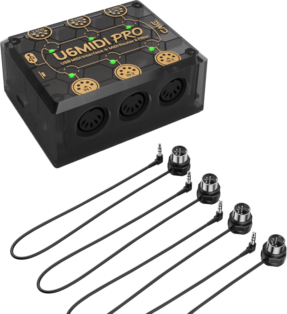 CME U6MIDI Pro + 4-Pack 1FT TRS 3.5 (A) MIDI Cables - MIDI Interface with Router, Mapper and Filter + 4-Pack TRS 3.5 Low-Profile MIDI cables