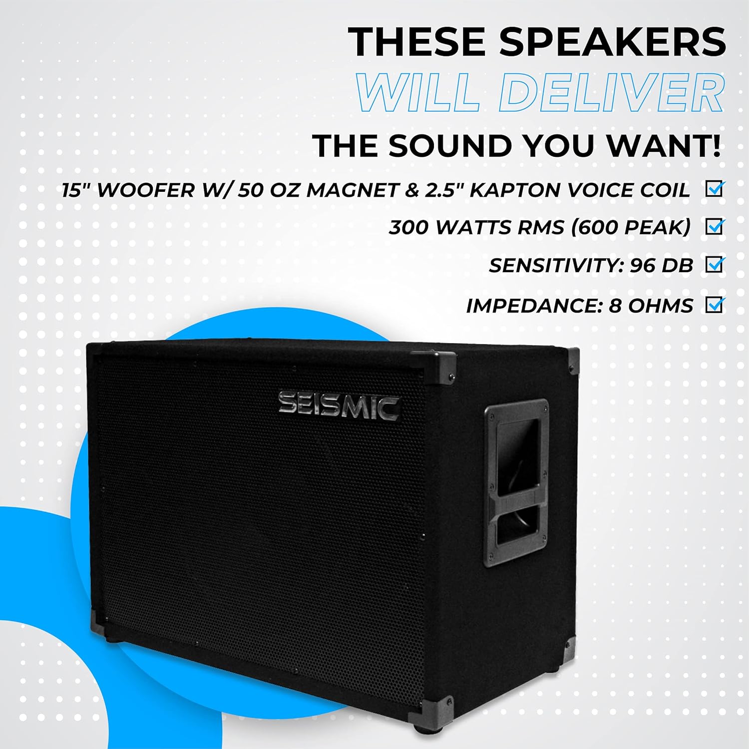 Seismic Audio Speakers 15” Bass Guitar Speaker Cabinet, 300 Watts RMS Speakers, 1 x 15