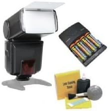 Panasonic Lumix DMC-GF2 Bounce, Zoom & Swivel Head Flash + High Powered AC Rapid Charger With 4AA 2900 Mah Batteries + Nwv Direct 5 Piece Cleaning Kit