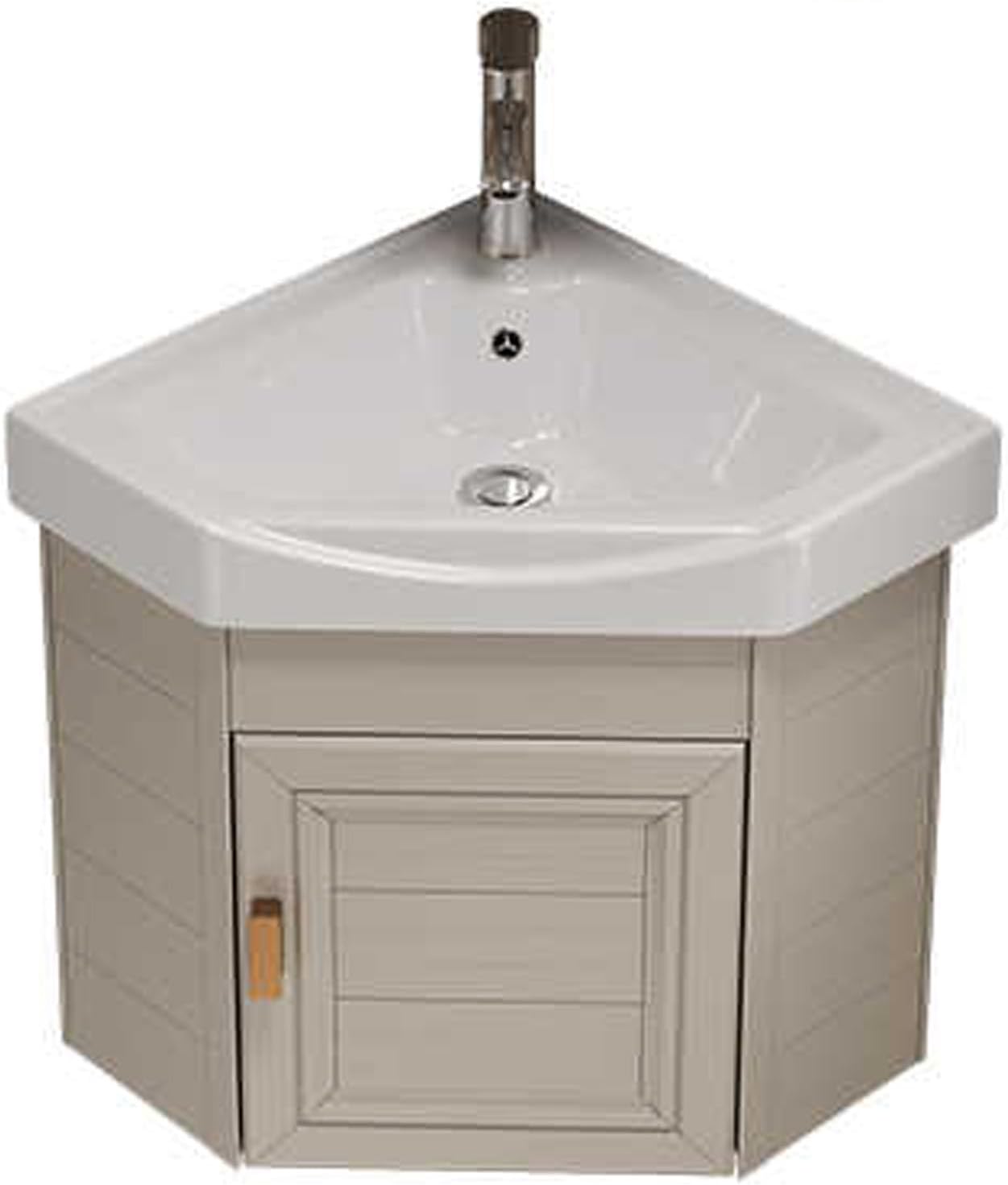 Corner Bathroom Vanity with Sink, Corner Wall Mount Bathroom Sink Corner Ceramic Sink, for Small Space Wall Mounted Cabinet Set Design, Hot & Cold Faucet Combo,One Color-38cm/15in