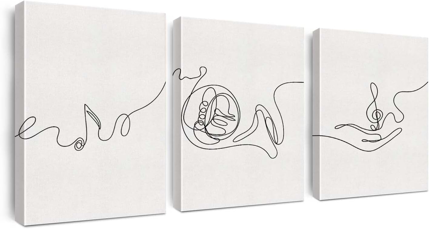 Minimalist French Horn Wall Art Set of Three,Elegant Line Art Prints for Home Decor,Ideal for Music Lovers,Gift for Any Occasion,16