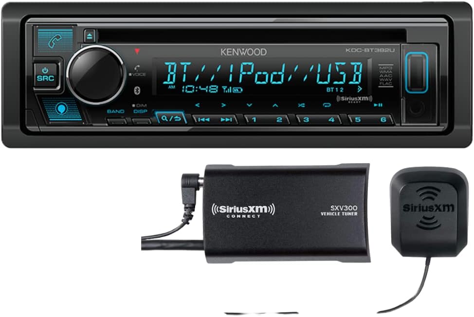 KENWOOD KDC-BT382U CD Receiver, Bluetooth,Alexa Built-in, Front USB & AUX, Variable Illumination, SiriusXM Ready, Spotify, Pandora Link for iPhone or Android Phone | Plus SXV300V1 SiriusXM Tuner