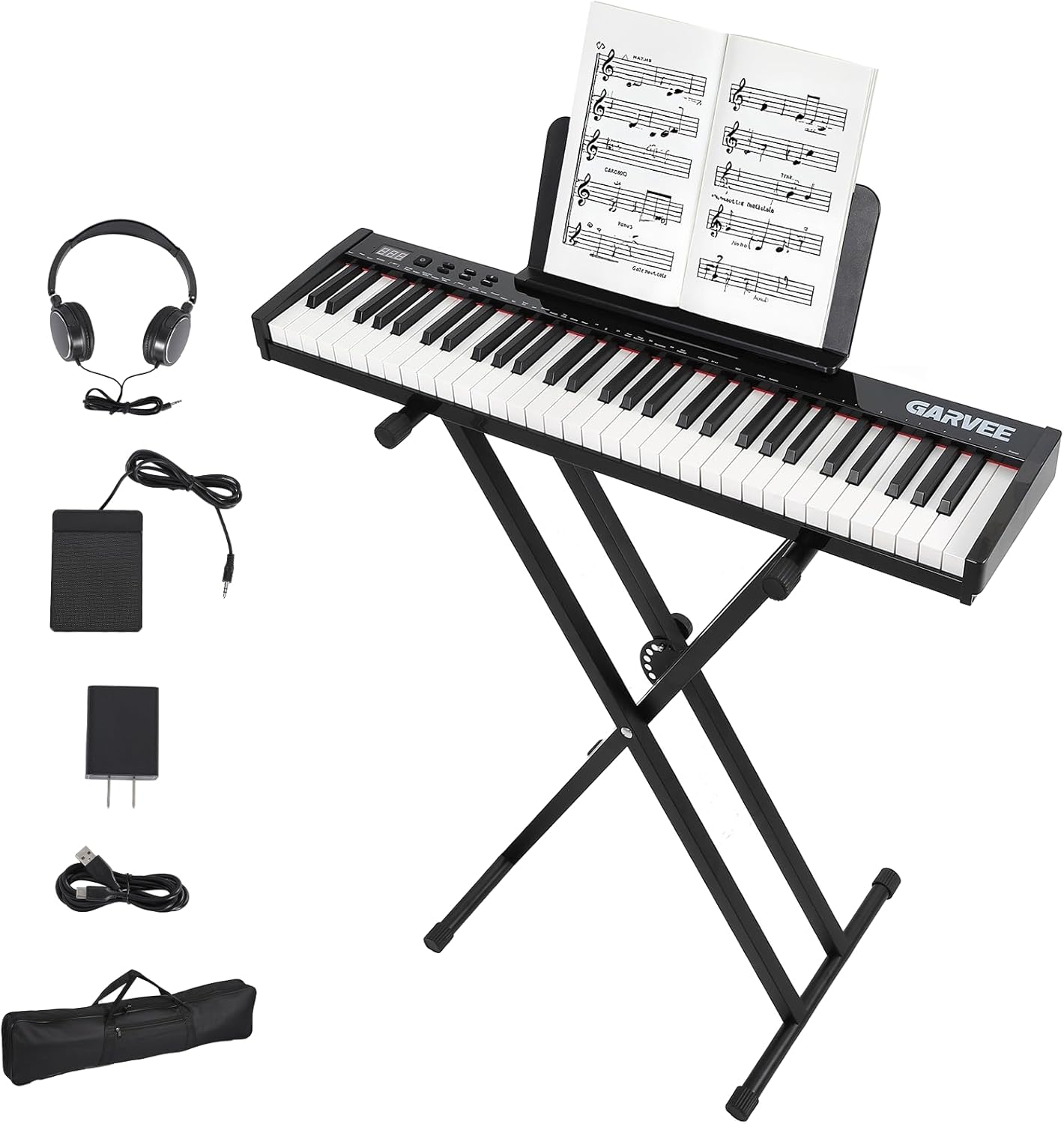 61 Key Portable Electronic Keyboard Piano for Beginners & Adults, Complete Set with Stand, Headphones,USB-MIDI, Speakers