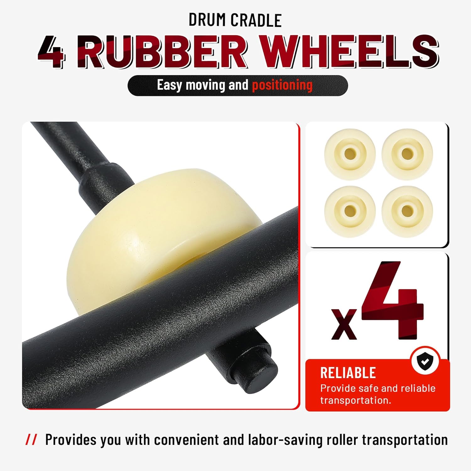 KUAFU 55 Gallon Drum Cradle 600lbs Drums Dolly Cart Drum Dispensing Stand Black 4 Wheel Powder Coated Steel