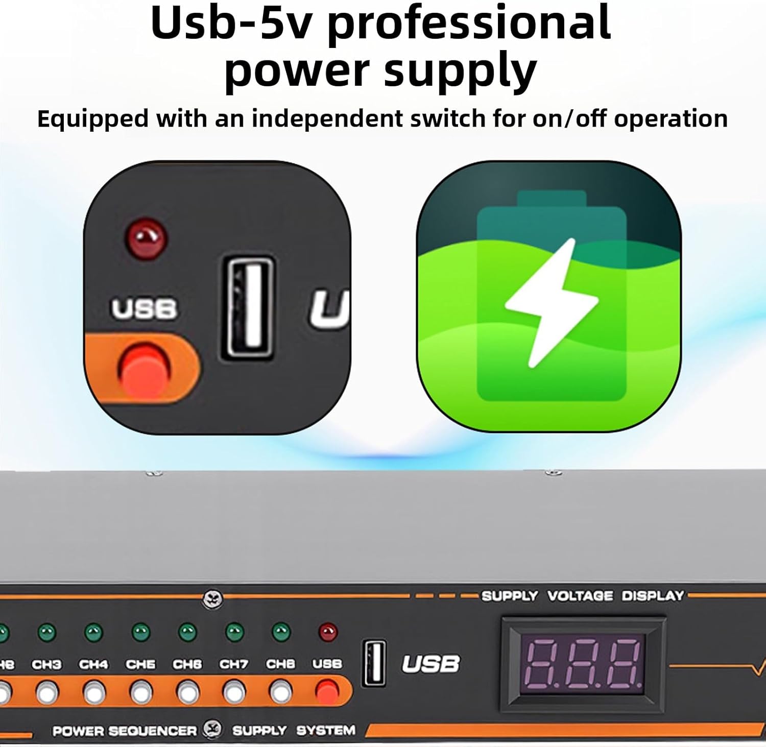 Asixxsix 10 Outlet Power Sequencer Conditioner, Power Supply Sequencer Controller with Digital Screen and Independent Power Switch USB Port, for Most of Audio Devices (US Plug)