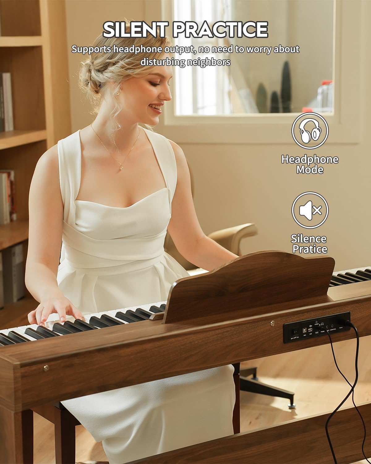 STRICH Digital Piano 88 Keys, Hammer-Action Weighted Keyboard, Full size Electric Piano Keyboard with Furniture Stand, 25Wx2 Speakers, Supports USB-MIDI/Wireless Connect, SDP-300W (Color Walnut Wood)