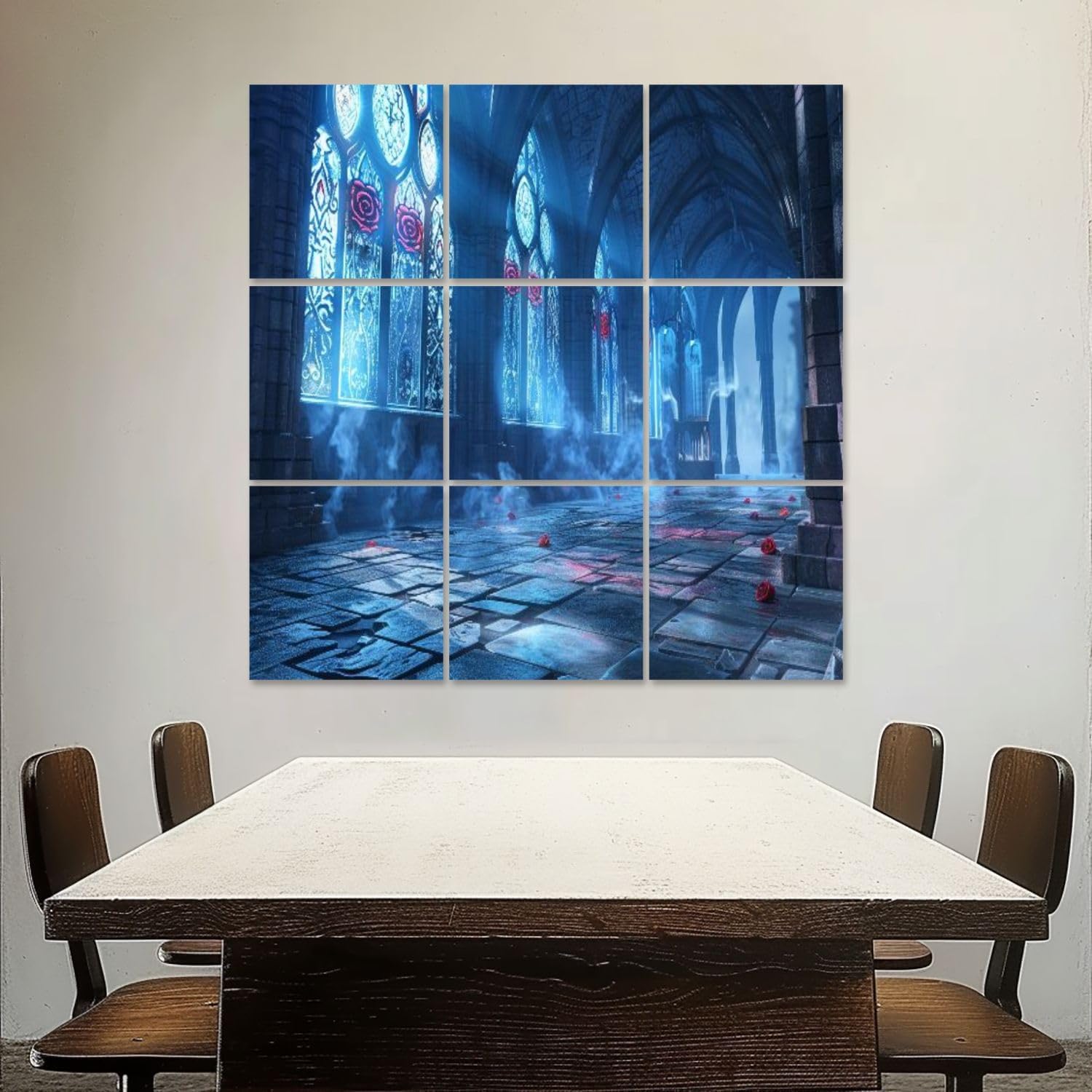 Art Acoustic Panels Self Adhesive Gothic Cathedral Rose Window Art Ethereal Blue Light 9 Packs Decorative Soundproof Wall Panels Large Sound Absorbing Panels for Home Office 60