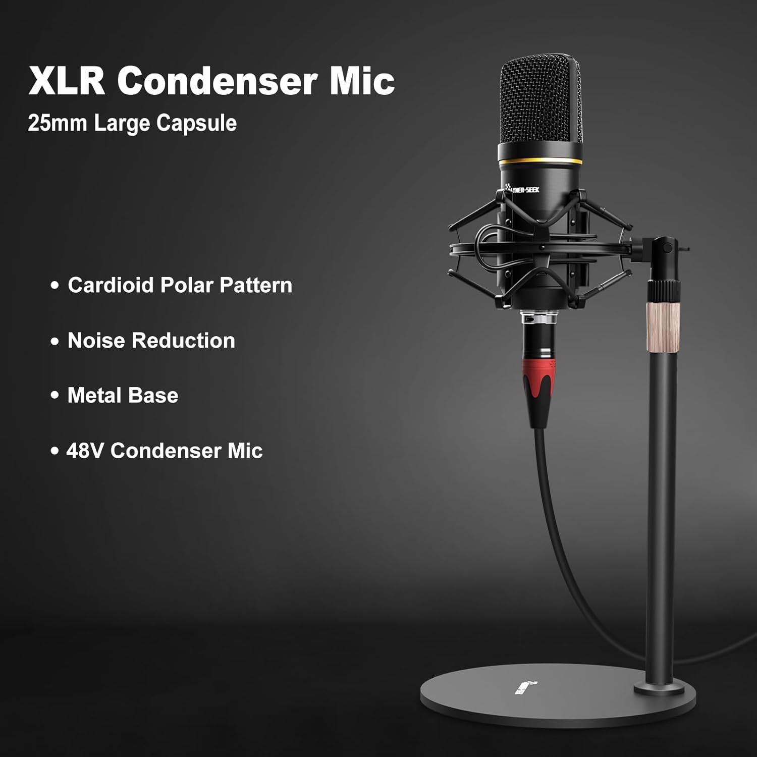 Gaming Audio Mixer Bundle, XLR Audio interface with 48V Condenser Microphone, 5-Channels, RGB,Volume Fader, Mute Button for Streaming,Recording,Podcast Equipment Bundle-White (H1)