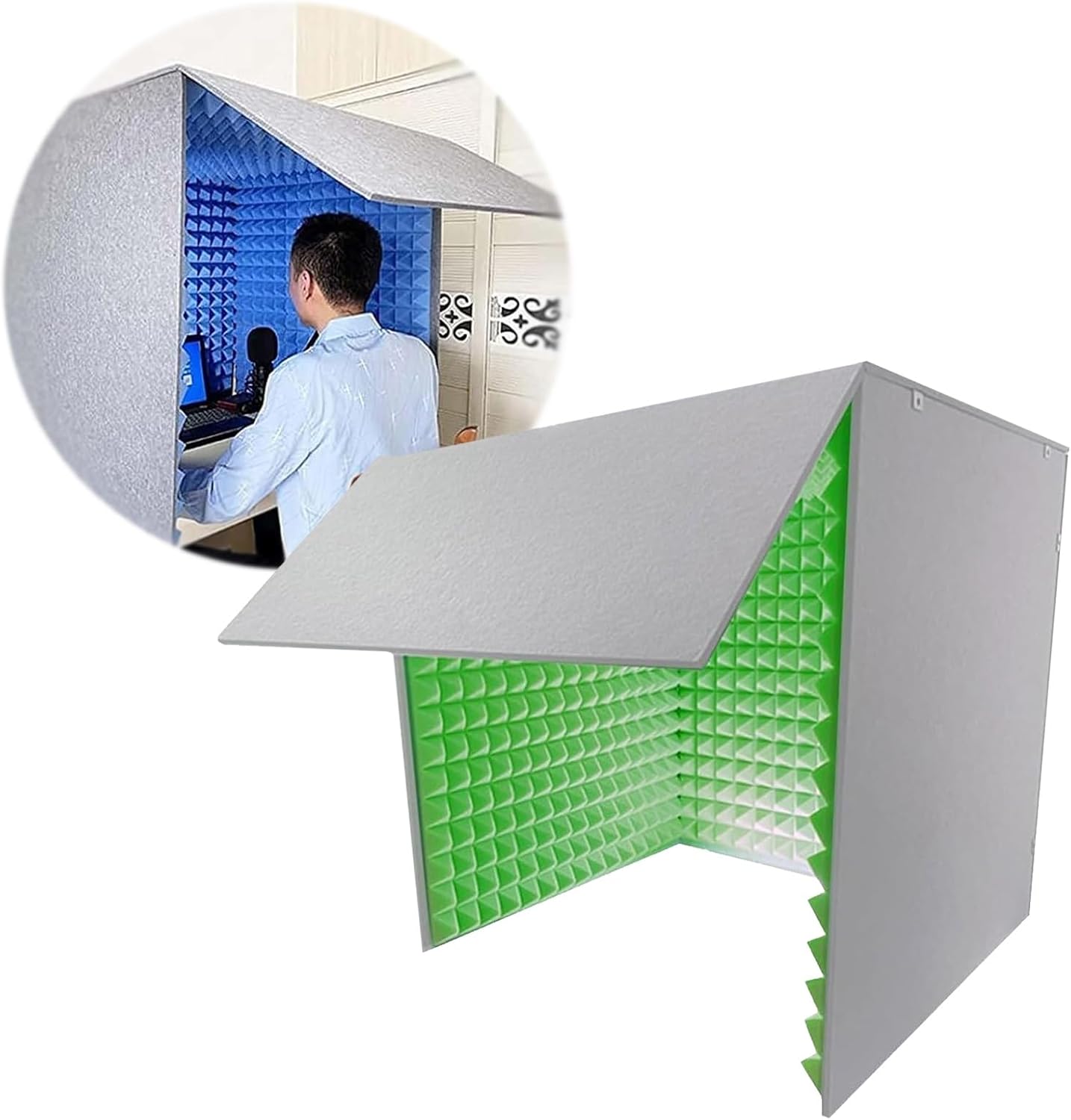 Portable Recording Studio, Desktop Soundproof Enclosure, Microphone Isolation Booth, Noise Reduction, Recording Studio Equipment (Green)